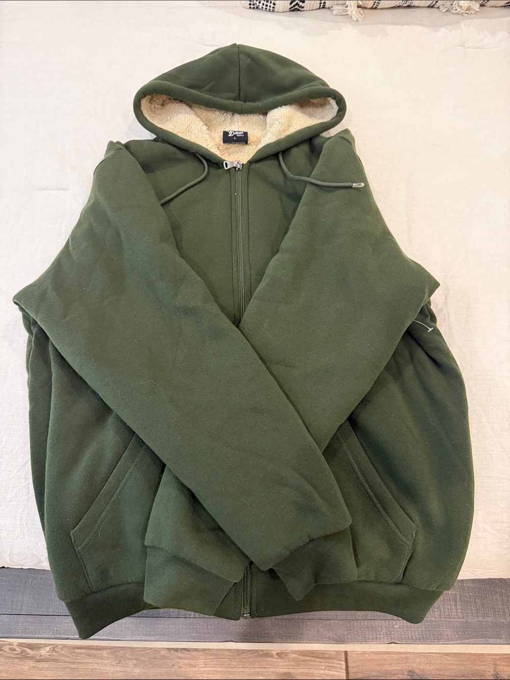 Original Deluxe Olive Green Sherpa-Lined Hoodie Jacket
